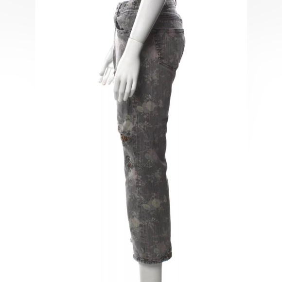 R13 Printed Boyfriend Jeans Faded Black Floral with Leopard Print Cutouts Sz 28 - Picture 2 of 7